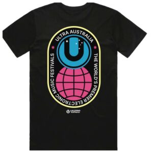 Ultra Australia Store Merch Shop Ultra Merch 2026 Pinkblue Logo Electronic Music Fest Black Tee
