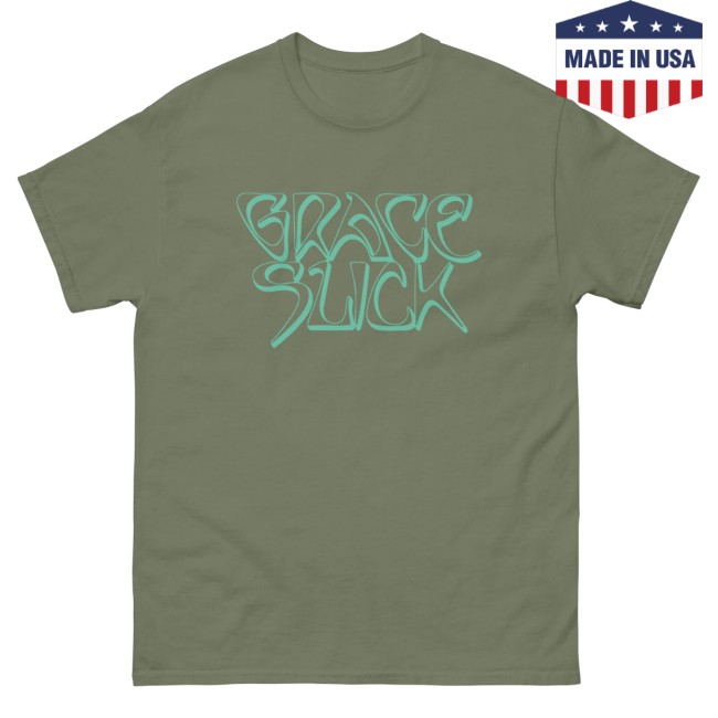 Jefferson Airplane Merch Store Grace Slick Logo Tee Military Green