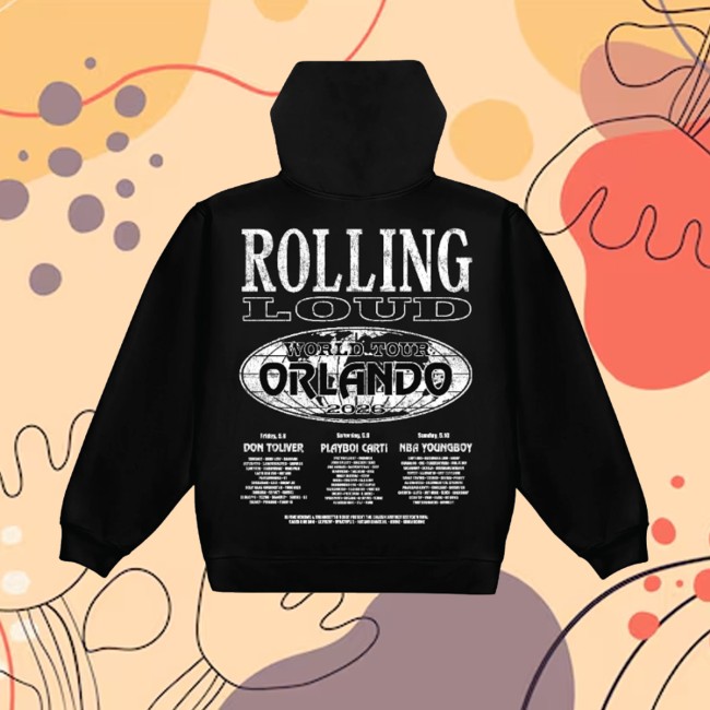 Rolling Loud Store Merch B&W Orlando Tour 26 Black Lineup Hoodie