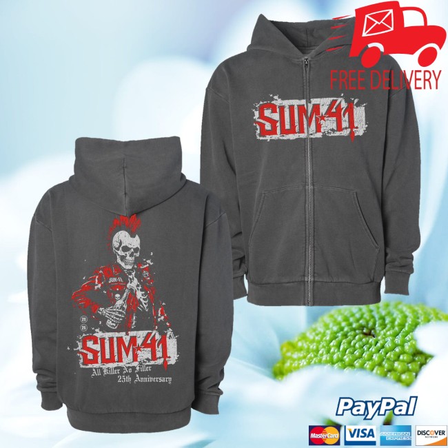 Sum 41 Merch Store Aknf 25Th Anniversary Zip Up Hoodie