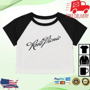 The Roots Picnic Merch Store Rp In Script Black And White Crop Top