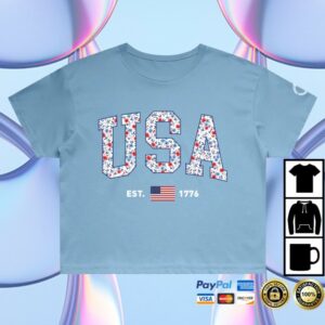 Tpusa Merch Store Floral Usa Women's Crop Tee