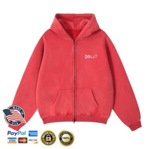 Elijah Woods Store Merch Red Dolly Zip-Up Hoodie