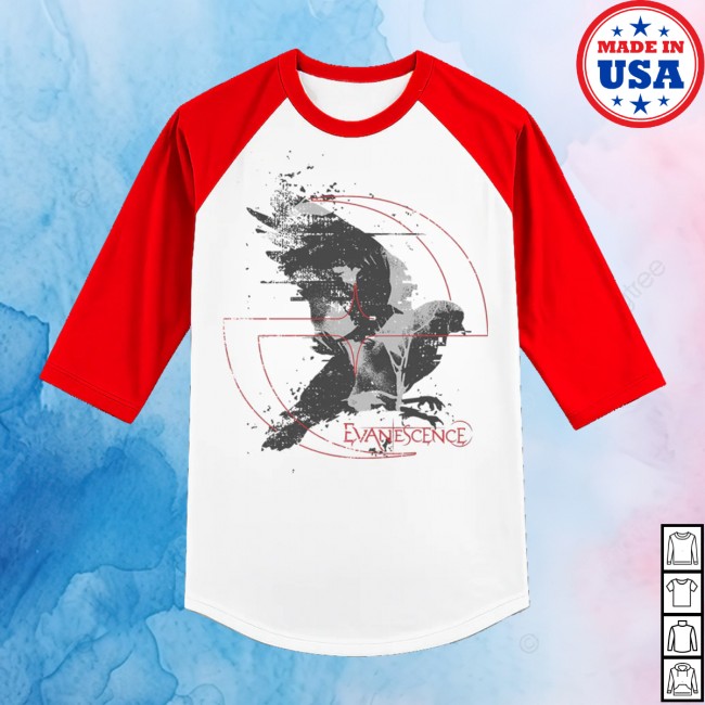 Evanescence Store Merch Dove Logo Red Raglan Tee