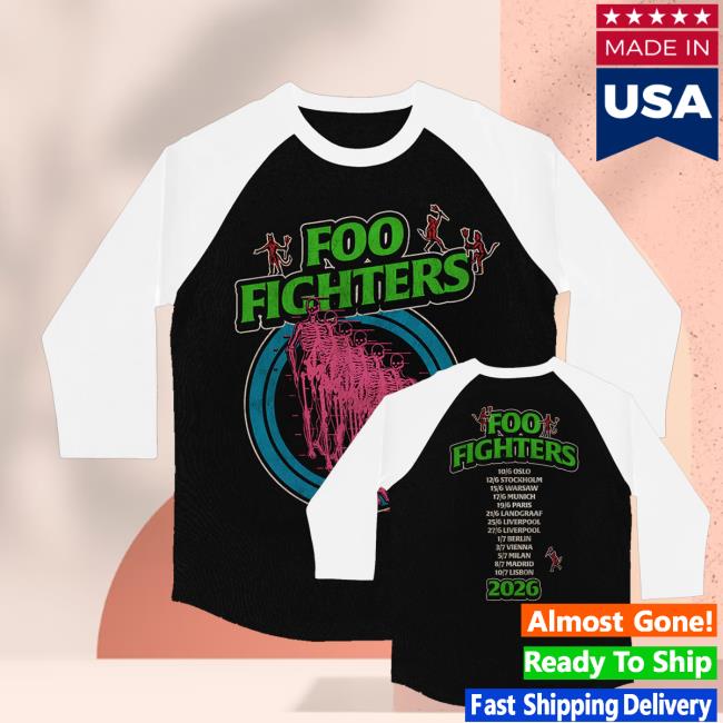 Foo Fighters Merch Shop Skeleton Lineup Raglan 3 Foo Fighters Merch Shop Skeleton Lineup Raglan
