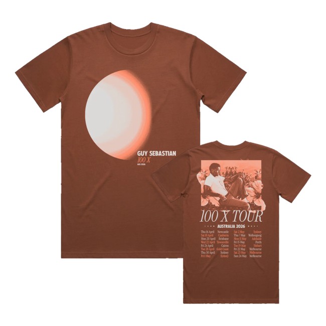Guy Sebastian Store Merch 100X Orb Tour Tan Shirt 6 Guy Sebastian Store Merch 100X Orb Tour Tan Shirt