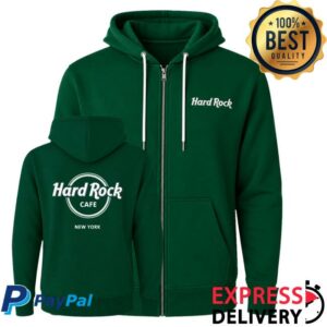 Hard Rock Store Merch Shop New York City Full Zip Fleece In Green And White