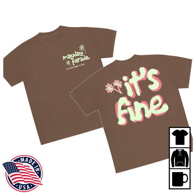 Mayday Parade Store Merch It's Fine (Puff Print) - Espresso Shirt 5 Mayday Parade Store Merch It's Fine (Puff Print) - Espresso Shirt