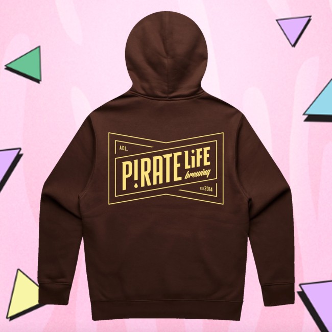 Pirate Life Brewing Merch Store Bowtie Hoodie Brown & Yellow 4 Pirate Life Brewing Merch Store Bowtie Hoodie Brown & Yellow