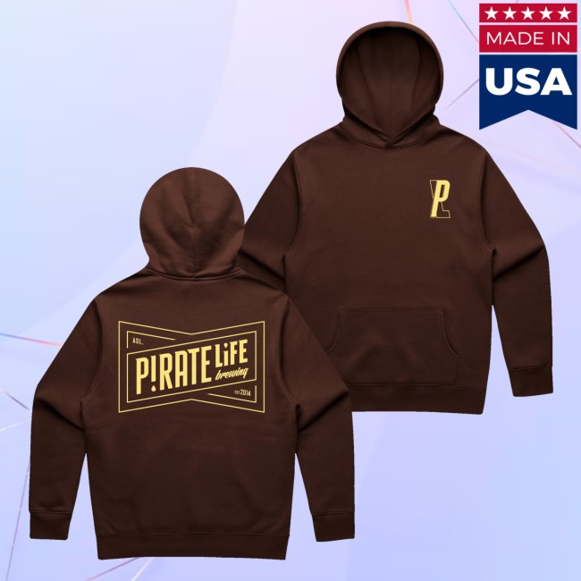 Pirate Life Brewing Merch Store Bowtie Hoodie Brown & Yellow 5 Pirate Life Brewing Merch Store Bowtie Hoodie Brown & Yellow