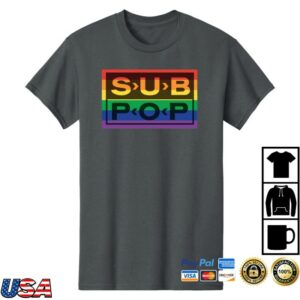 Sub Pop Mega Mart Merch Store Sub Pop Logo Rainbow Tweed Blue T-Shirt