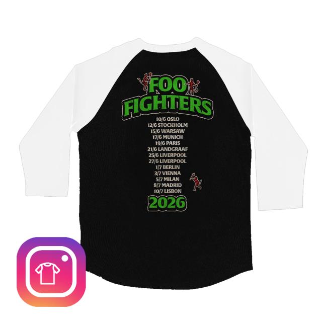 Foo Fighters Merch Shop Skeleton Lineup Raglan 4 Foo Fighters Merch Shop Skeleton Lineup Raglan