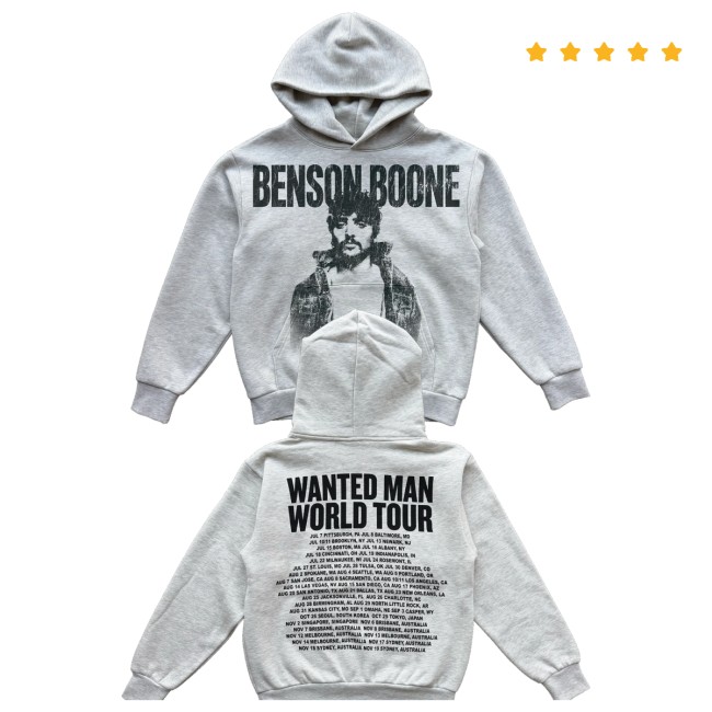 Benson Boone Merch Store Wanted Man Ash Grey Hoodie 5 Benson Boone Merch Store Wanted Man Ash Grey Hoodie
