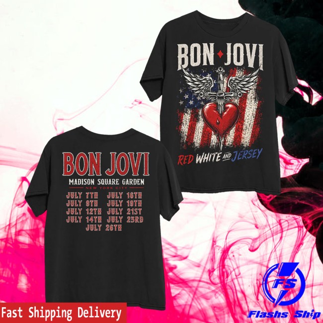 Bon Jovi Merch Shop Red, White And Jersey Nyc Black T-Shirt 5 Bon Jovi Merch Shop Red, White And Jersey Nyc Black T-Shirt