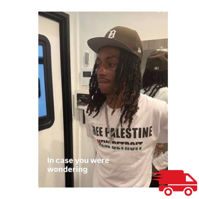 Lelo Wearing Free Palestine New Detroit Shirt 2 Lelo Wearing Free Palestine New Detroit Shirt