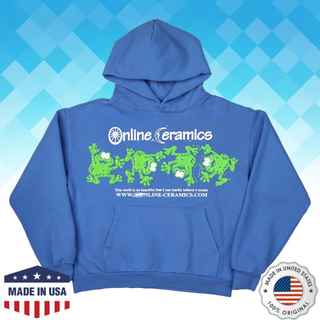 Online Ceramics Merch Store Dancing Frogs Blue Hoodie
