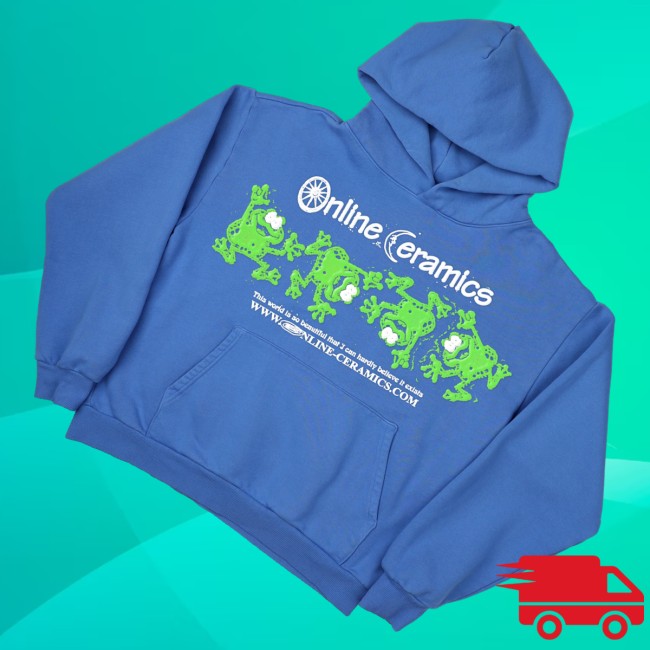 Online Ceramics Merch Store Dancing Frogs Blue Hoodie