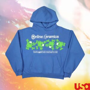 Online Ceramics Store Merch Shop Dancing Frogs Blue Hoodie