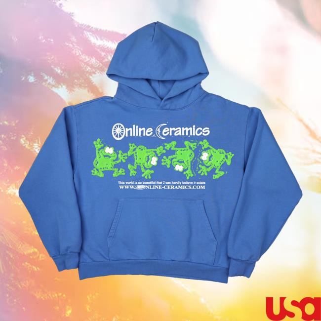 Online Ceramics Store Merch Shop Dancing Frogs Blue Hoodie