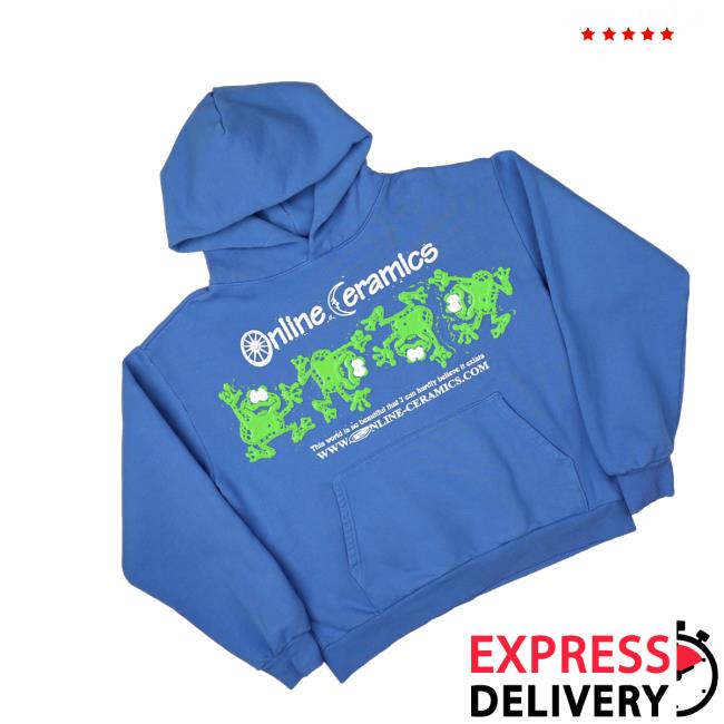 Online Ceramics Store Merch Shop Dancing Frogs Blue Hoodie