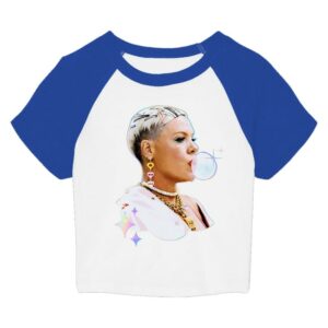 P!Nk Merch Store White & Blue Raglan Baby Tee