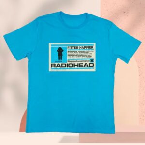 W.A.S.T.E. Merch Store Fitter Happier Cyan Blue T-Shirt