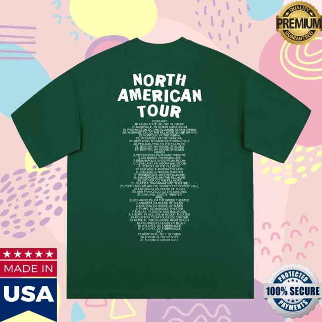 Clairo Merch Store Shop Boots North American Tour (Green) T-Shirt 4 Clairo Merch Store Shop Boots North American Tour (Green) T-Shirt