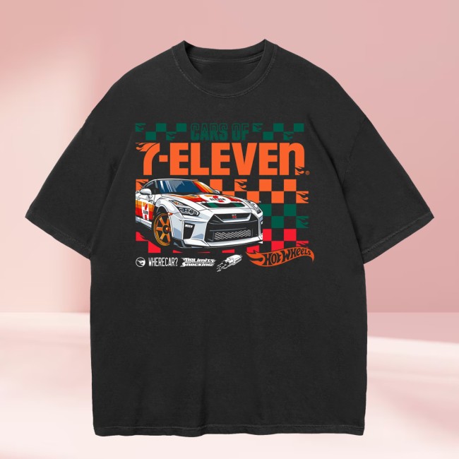 7Collection Merch Store 7-Eleven X Hot Wheels Checkered Flag Shirt Black 3 7Collection Merch Store 7-Eleven X Hot Wheels Checkered Flag Shirt Black