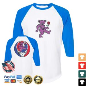 Grateful Dead Merch Store Purple Bear With Rose Baseball Tee