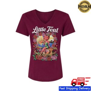 Little Feat Merch Store Ladies Long Distance Love Maroon V-Neck Tee