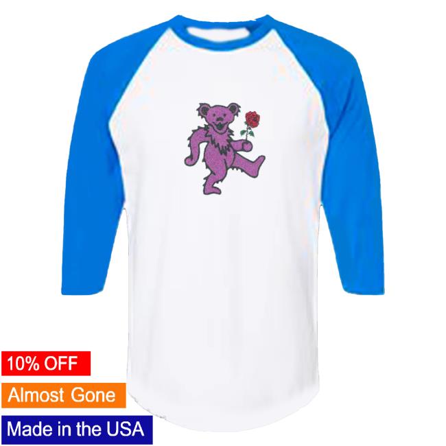 Grateful Dead Merch Store Purple Bear With Rose Baseball Tee 5 Grateful Dead Merch Store Purple Bear With Rose Baseball Tee